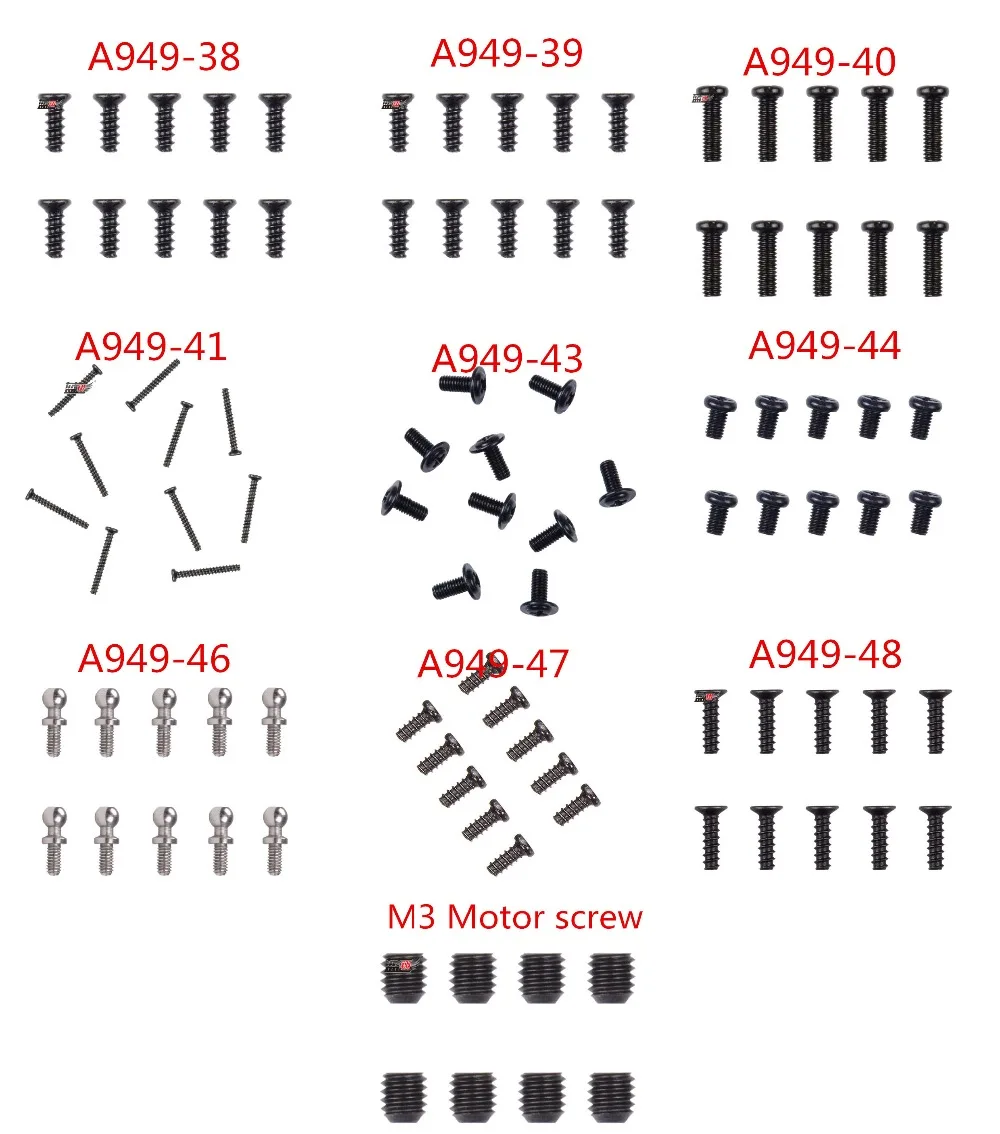 Wltoys A949 A959 A969 A979 A959-B A969-B A979-B Screw A949-38 A949-39 A949-40 A949-41 A949-43 A949-44 A949-46 A949-47 A949-48 M3
Wltoys A949 A959 A969 A979 A959-B A969-B A979-B Screw A949-38 A949-39 A949-40 A949-41 A949-43 A949-44 A949-46 A949-47 A949-48 M3