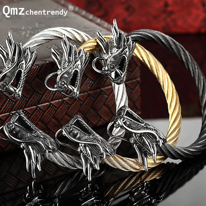 Ashion Men Punk Leading Opening Plated Steel Wire Viking Bracelet Unisex Titanium Silver And Gold Dragon Steel Stripes Bracelet
Ashion Men Punk Leading Opening Plated Steel Wire Viking Bracelet Unisex Titanium Silver And Gold Dragon Steel Stripes Bracelet
