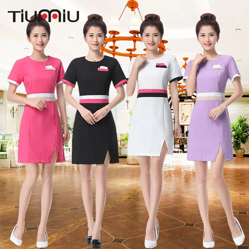 Ribbon Patchwork New Arrival Hotel Waiter Uniform Women Short Sleeve Medical Lab Uniform Beauty Salon SPA Fashion Workwear Dress
Ribbon Patchwork New Arrival Hotel Waiter Uniform Women Short Sleeve Medical Lab Uniform Beauty Salon SPA Fashion Workwear Dress