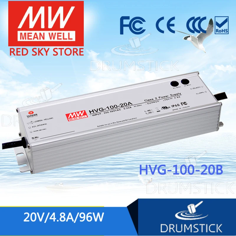 MEAN WELL HVG-100-20B 20V 4.8A meanwell HVG-100 20V 96W Single Output LED Driver Power Supply B type
MEAN WELL HVG-100-20B 20V 4.8A meanwell HVG-100 20V 96W Single Output LED Driver Power Supply B type