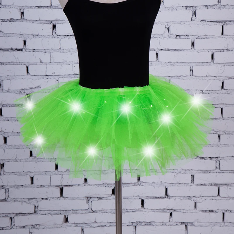 2018 Voile Solid Organza Fashion Dance Led Tutu Mini Skirt Up Neon Fancy Rainbow Costume Adult Light Corset Saia 6