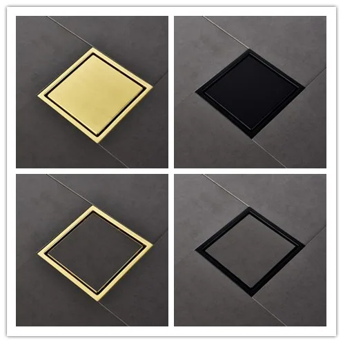 

150*150mm Gold/Black/Brushed 3 colors bathroom toilet floor drain,Stainless steel construction two sides shower drainer,5.9 Inch