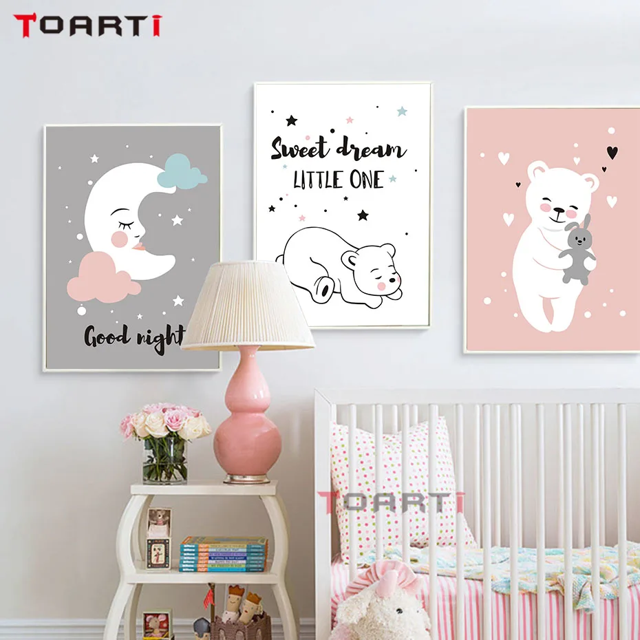 Cartoon Bear Moon Canvas Painting (2)