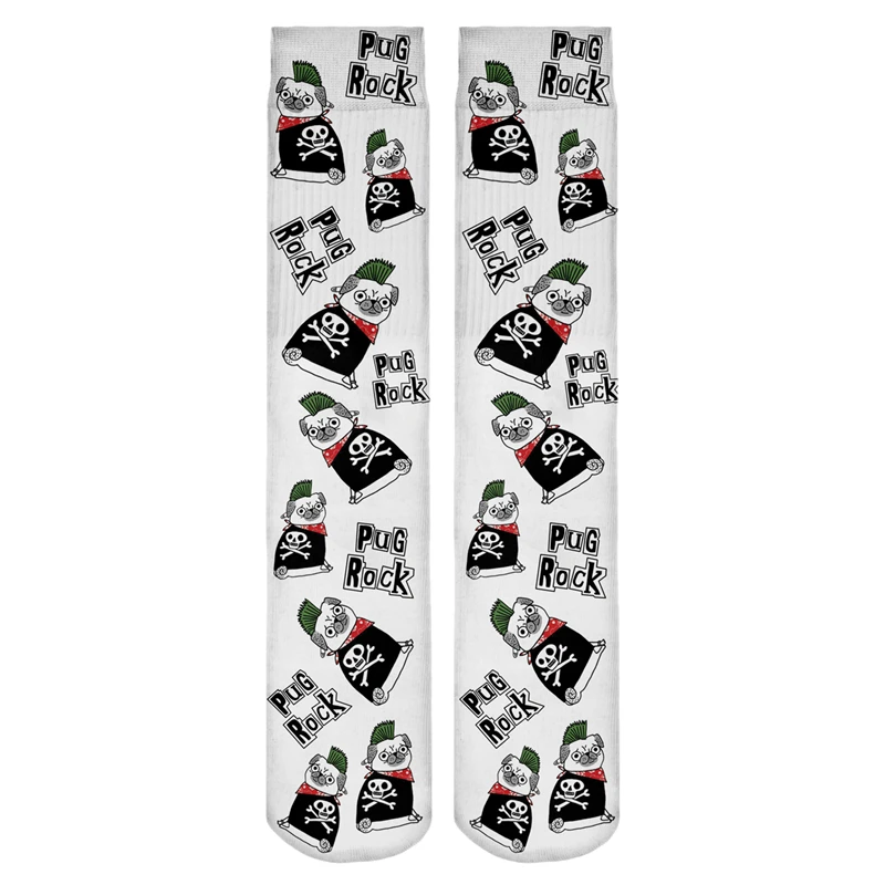 Image 2016 Lovely Pug Rock Long Socks For Women Funny 3D Full Print Fashion Casual Fitness Harejuku Outdoor Sport Hosiery New Style
