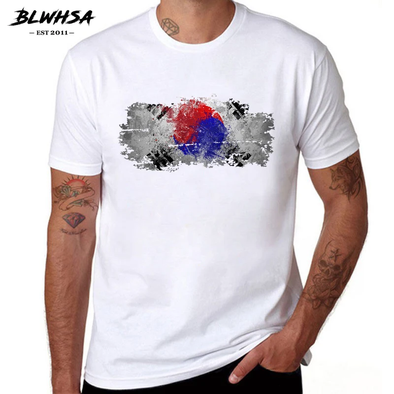 Фото BLWHSA South korean Flag Printing T shirt Men Casual Classic Short Sleeve Brand Design T-shirts Funny Clothing | Мужская одежда