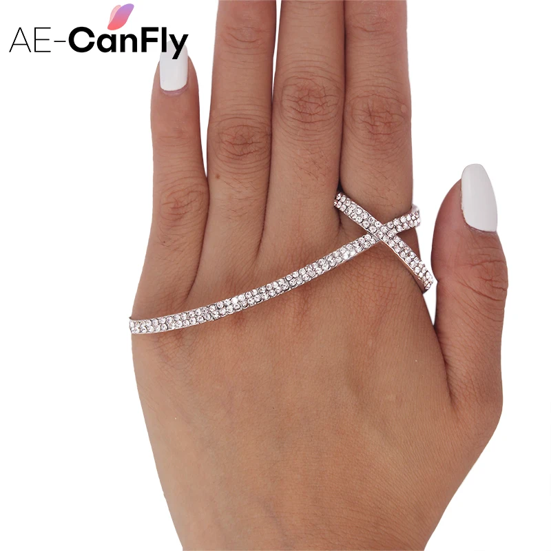 

AE-CANFLY Fashion Hand Bracelets Bangles for Women Silver Rhinestone Snowflake Cross Palm Bracelet Cuff 2K2034