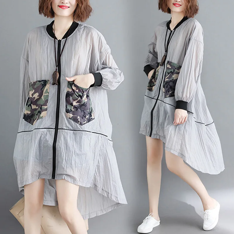 Casual Patchwork Camouflage Big Pockets Women Long Shirts Loose Big Size Asymmetrical Zipper Cardigan Sun protection Clothing
Casual Patchwork Camouflage Big Pockets Women Long Shirts Loose Big Size Asymmetrical Zipper Cardigan Sun protection Clothing