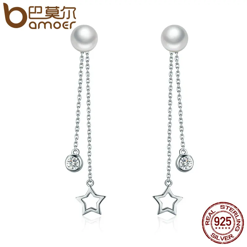 BAMOER 100% 925 Sterling Silver Twinkle Star Imitation Pearl Long Drop Earrings for Women Clear CZ Luxury Jewelry Brincos SCE069
BAMOER 100% 925 Sterling Silver Twinkle Star Imitation Pearl Long Drop Earrings for Women Clear CZ Luxury Jewelry Brincos SCE069