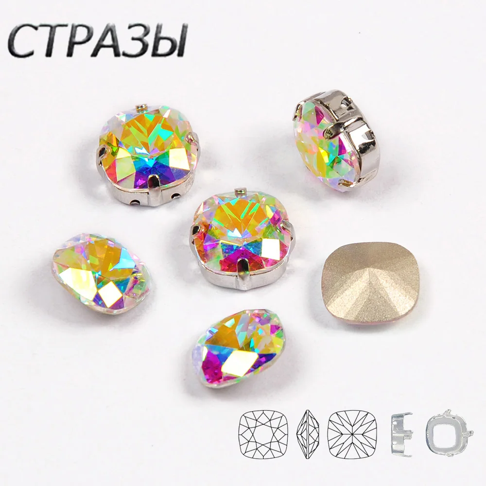 Новинка толстые квадратные яркие кристаллы AB стекло пришивные стразы Серебряная