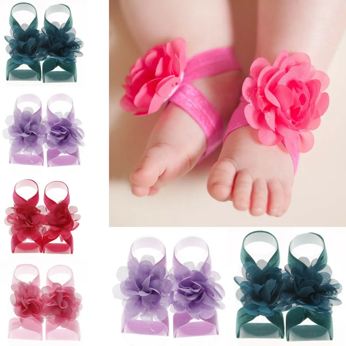 

2019 New 1 Pairs Baby Girls Rhinestone Wrist Flower Foot Band Barefoot Sandals Shoes Photo Prop Accessories