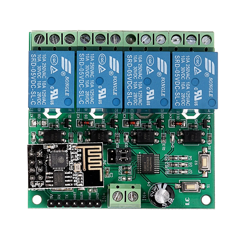DC5V ESP8266 Four Channel Wifi Relay Module Smart Home Phone APP Remote Control Switch Integrated Circuits
DC5V ESP8266 Four Channel Wifi Relay Module Smart Home Phone APP Remote Control Switch Integrated Circuits