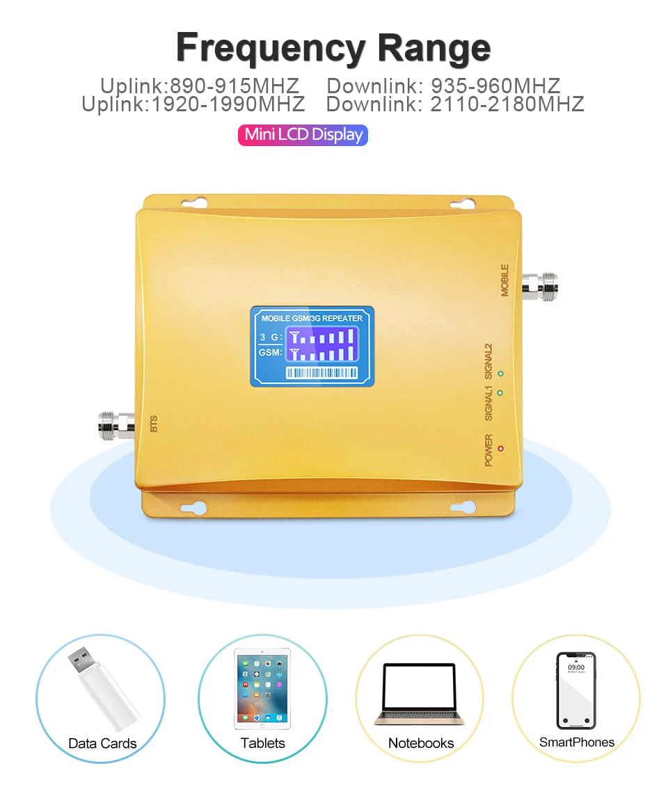 HOT LCD Display 3G W-CDMA 2100MHz GSM 900Mhz Dual Band Cellular Signal Booster GSM 900 2100 UMTS Signal Repeater GSM Amplifier (7)