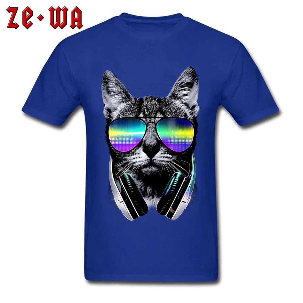Music Lover Cat V.II 100% Cotton Men Short Sleeve Tops T Shirt Birthday Lovers Day T-Shirt Camisa T-shirts Wholesale O-Neck Music Lover Cat V.II blue