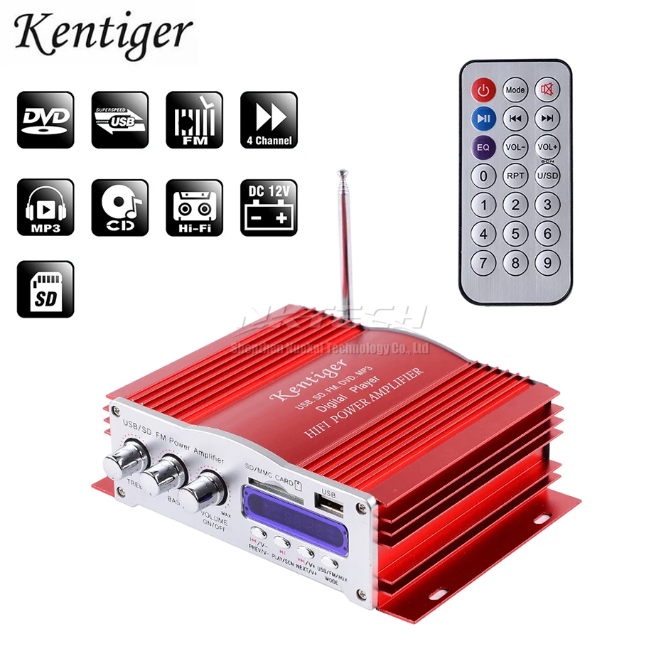 Цифровой плеер Kentiger автомобильный Hi Fi усилитель мощности 4 канальный RMS 20 Вт
