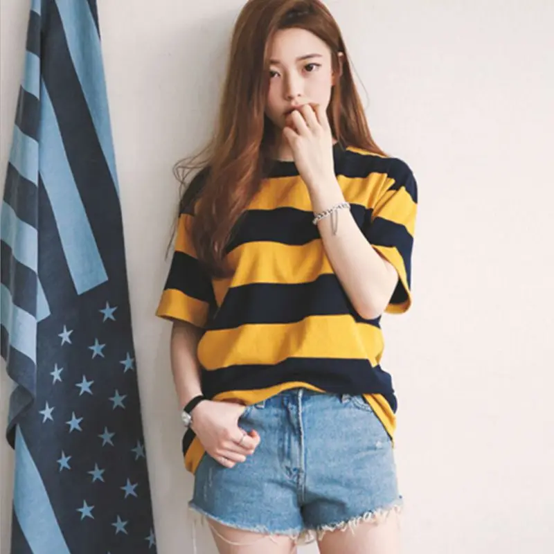 Women Color Striped T-shirts Round Neck Collar Loosen Half Sleeve Female T-Shirt Clothing
Women Color Striped T-shirts Round Neck Collar Loosen Half Sleeve Female T-Shirt Clothing