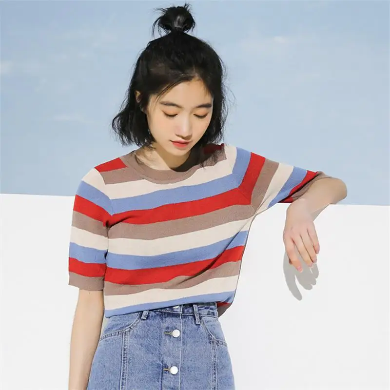 2019 Women's T-shirts Japan Punk Ladies Ulzzang Summer Striped Ice Silk T-shirt Female Korean Kawaii Cute Tee And Top For Women
2019 Women's T-shirts Japan Punk Ladies Ulzzang Summer Striped Ice Silk T-shirt Female Korean Kawaii Cute Tee And Top For Women