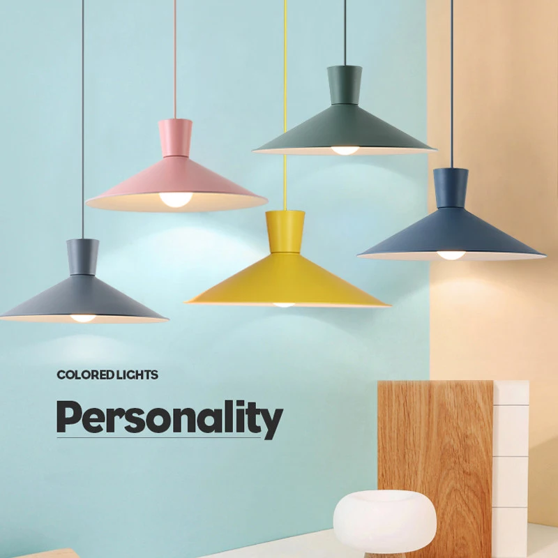 Description Picture 2 of itemModern Simple Macaron Pendant Lights Post Modern Colorful Restaurant Bar Bedroom Bedside Coffee Shop Creative LED E27 Droplight
