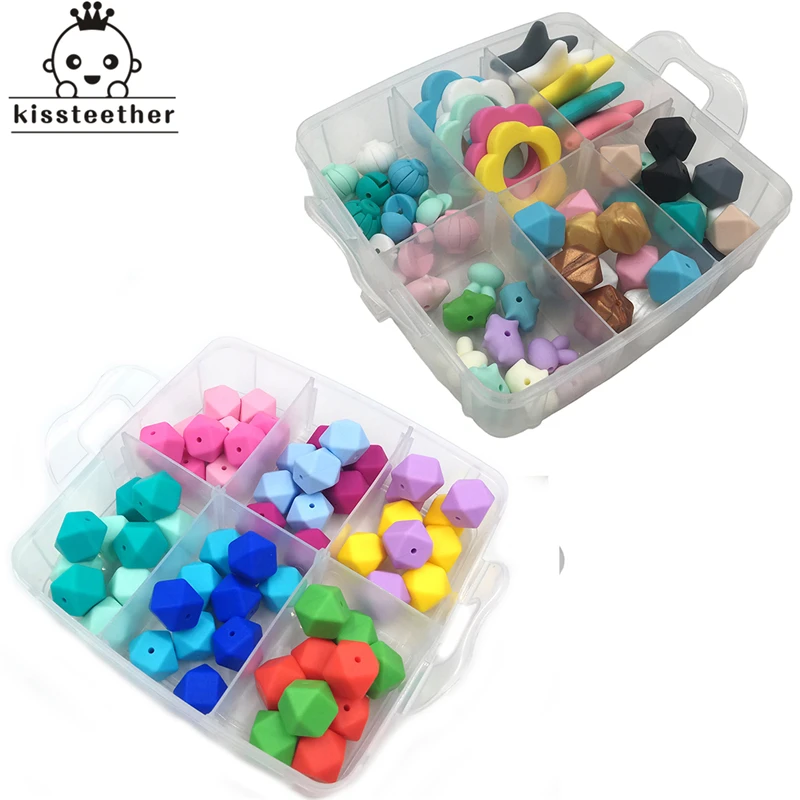 Фото Baby Teether 2 Boxed Silicone Hexagon Beads Star Pendant Pacifier Clip Flower DIY baby teething necklace | Мать и ребенок