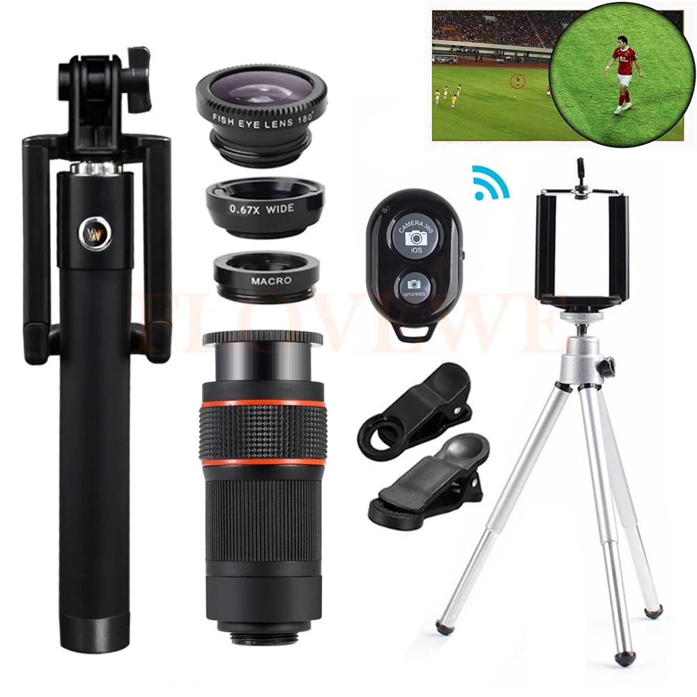 

Telescopic lens Kit 8X Telephoto Zoom Lenses Microscope Fisheye Macro Wide Angle Lentes For iPhone 4 5 6 6s 7 8 Plus Smartphone