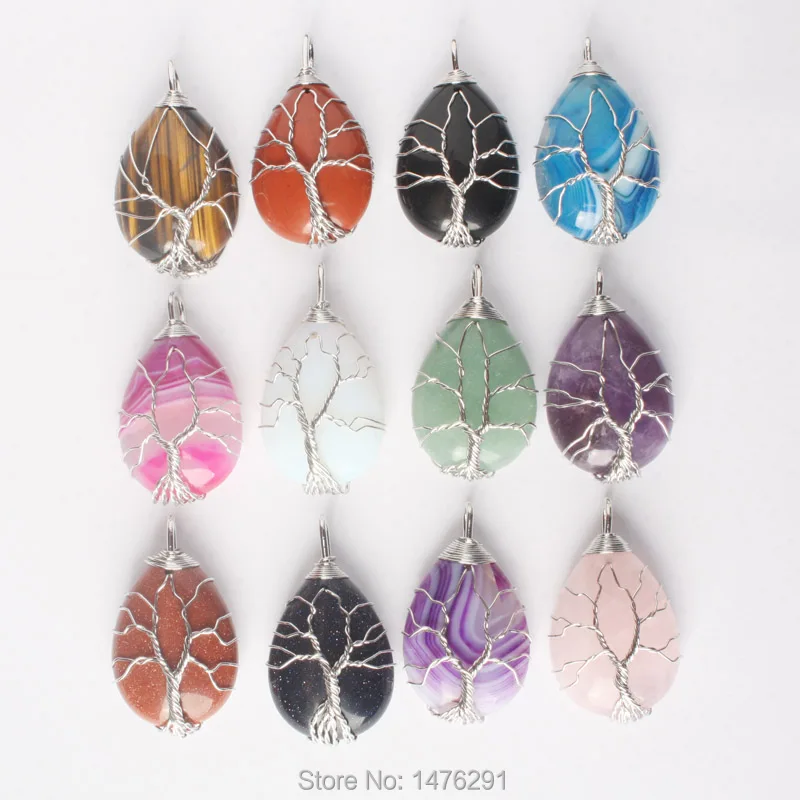 37x25MM Mix-Crystal Stone Aventurine Opal Amethysts Quarz Tiger eye Water Drop Handmade Wire Winding Life Tree Pendant 1PCS
37x25MM Mix-Crystal Stone Aventurine Opal Amethysts Quarz Tiger eye Water Drop Handmade Wire Winding Life Tree Pendant 1PCS