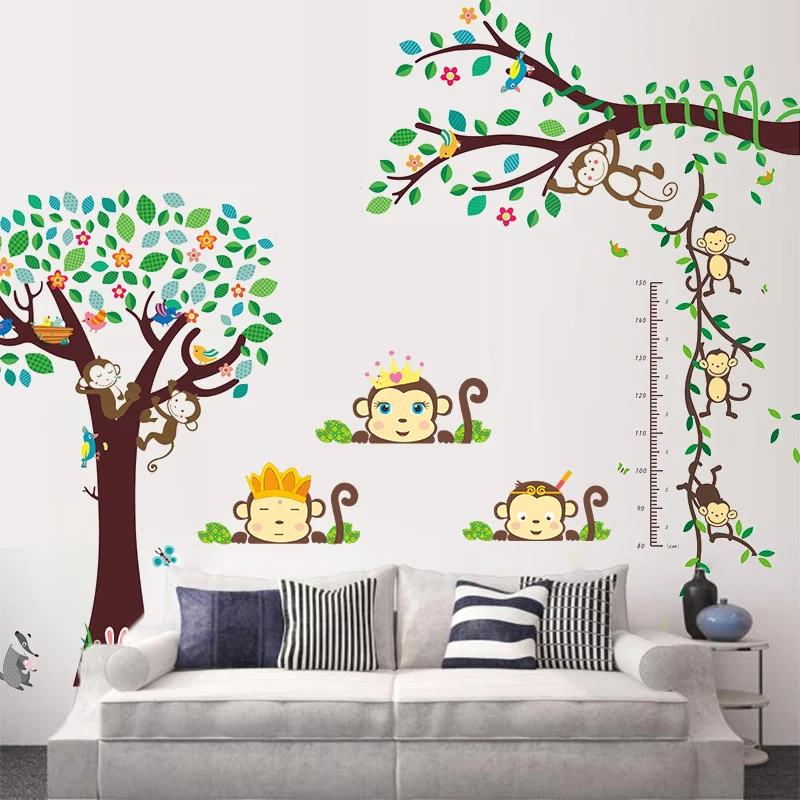 Лес джунглей обезьянка дерево анимлас настенные наклейки для детей Детский