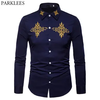 Men's Stylish Gold Embroidery Button Down Shirt 2018 Autumn New Slim Fit Long Sleeve Casual Dress Shirts Men Chemise Homme 2XL
Men's Stylish Gold Embroidery Button Down Shirt 2018 Autumn New Slim Fit Long Sleeve Casual Dress Shirts Men Chemise Homme 2XL