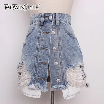 GALCAUR Irregular Skirt For Women Denim High Waist Hole Ripped Summer A Line Mini Skirts Female 2020 Fashion Sexy Clothing
GALCAUR Irregular Skirt For Women Denim High Waist Hole Ripped Summer A Line Mini Skirts Female 2020 Fashion Sexy Clothing