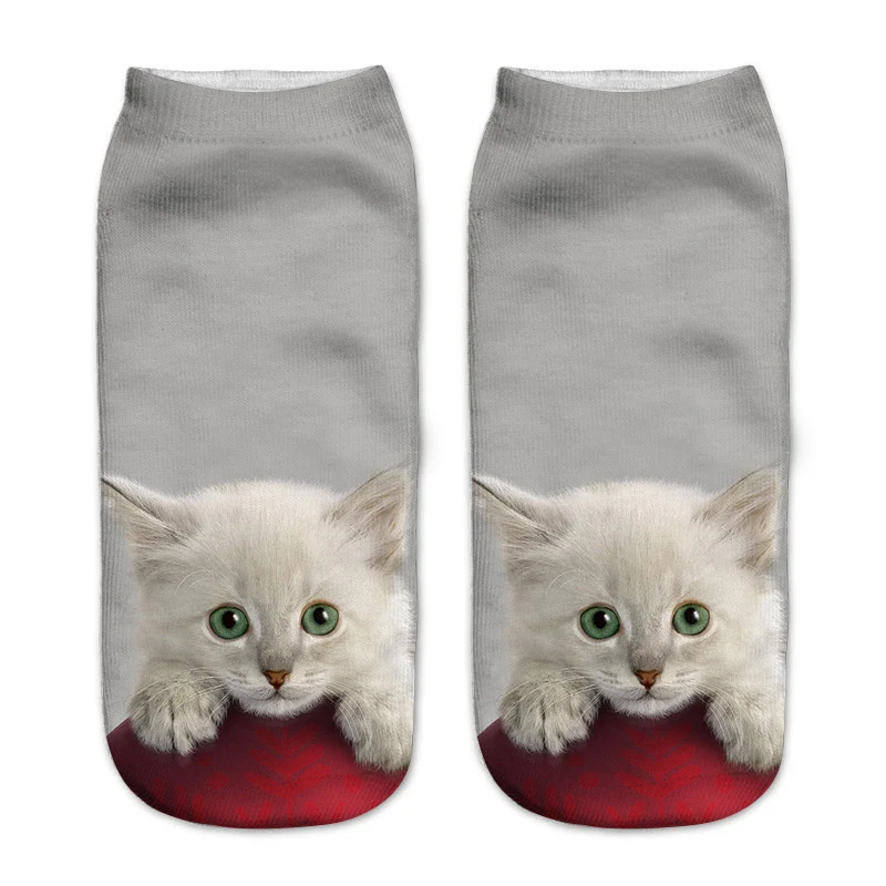 Cute Cat Short Socks 3D Printing Animal Harajuku Ankle Female Stocking Women Lingerie Men Streetwear Solid Black Pokemon Warmer (1)