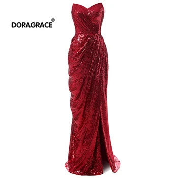Doragrace New Sexy V-Neck Side Split Mermaid Burgundy Evening Gowns Sequins Long Prom Dresses
Doragrace New Sexy V-Neck Side Split Mermaid Burgundy Evening Gowns Sequins Long Prom Dresses