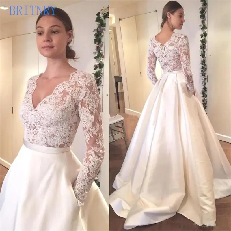 BRITNRY New Arrival 2019 V Neck Sexy Long Sleeve Satin A Line Wedding Dress
BRITNRY New Arrival 2019 V Neck Sexy Long Sleeve Satin A Line Wedding Dress