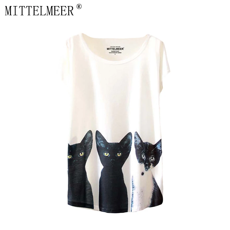 MITTELMEER New Polyester T-Shirt Women Short Sleeve t-shirt o-neck Causal loose Black Cat t shirt Summer tops for women
MITTELMEER New Polyester T-Shirt Women Short Sleeve t-shirt o-neck Causal loose Black Cat t shirt Summer tops for women