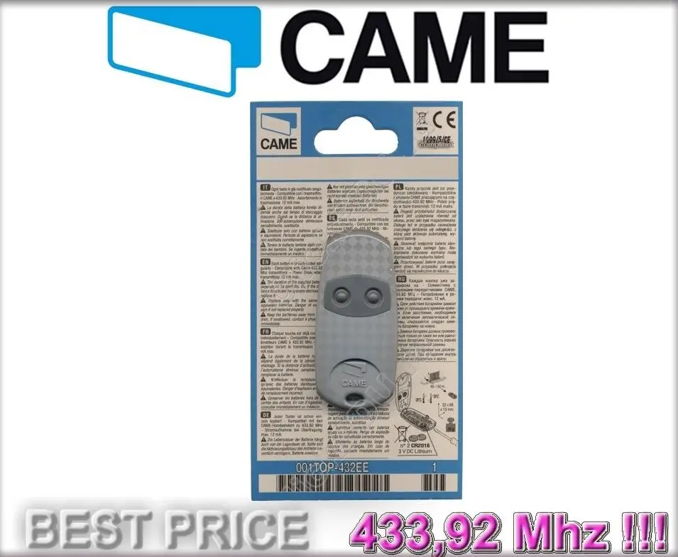 remote duplicator CAME TOP432EE TOP 432EE Garage Door/Gate Remote Control Replacement/Duplicator fixed code 433.92mhz
remote duplicator CAME TOP432EE TOP 432EE Garage Door/Gate Remote Control Replacement/Duplicator fixed code 433.92mhz