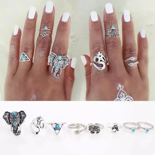 8PCS/Set Bohemian Elephant Midi Ring Set Steampunk Knuckle Rings Elegant Temperament ring Accessories silver ring
8PCS/Set Bohemian Elephant Midi Ring Set Steampunk Knuckle Rings Elegant Temperament ring Accessories silver ring