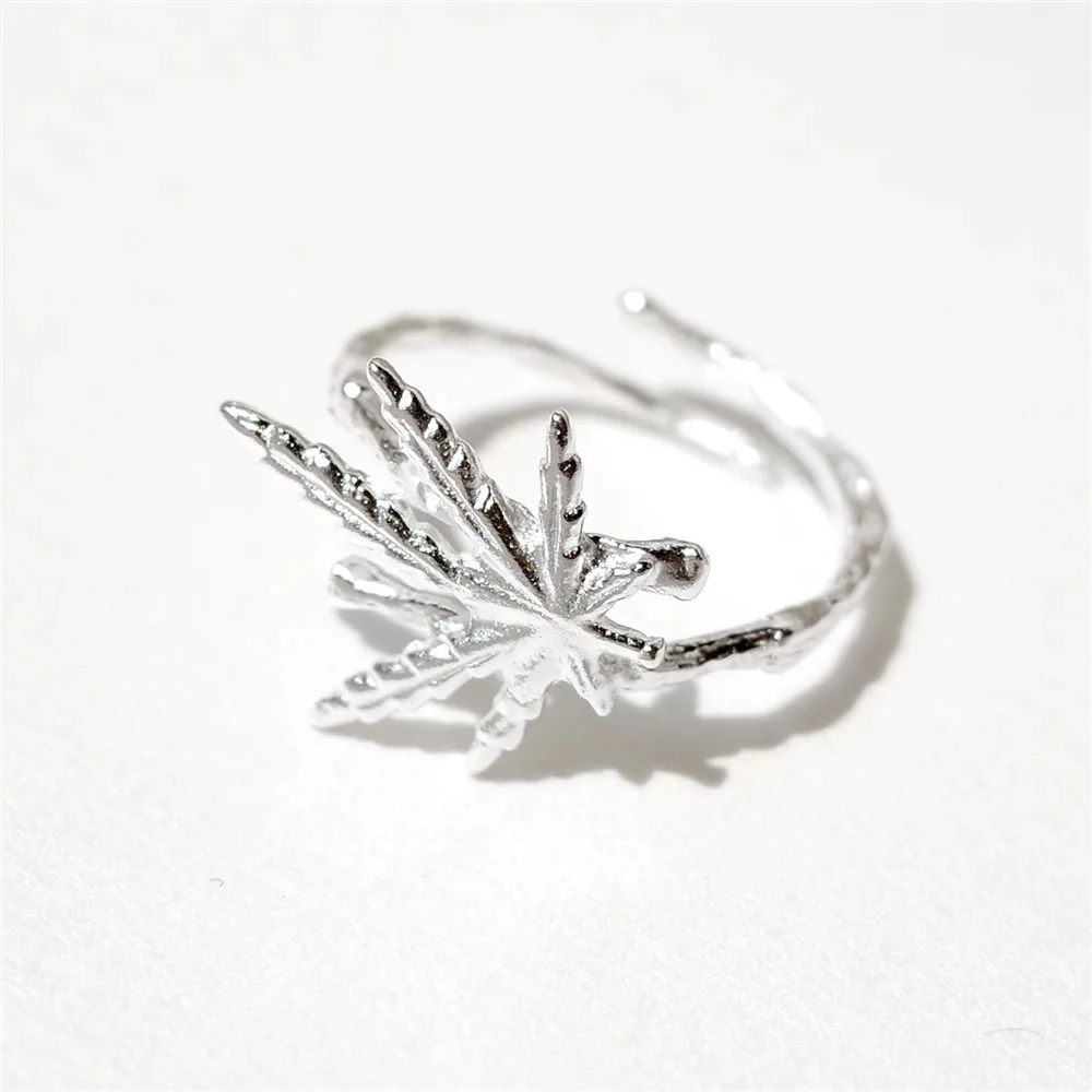 Maple leaf open Rings 100% Sterling 925 silver Jewelry Vintage Adjustable rings for women gift