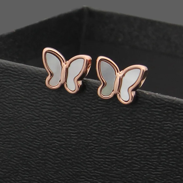 Bilincolor fashion rose glod stainless steel white shell small butterfly stud earring female
Bilincolor fashion rose glod stainless steel white shell small butterfly stud earring female