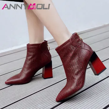 ANNYMOLI Women Boots Winter Ankle Boots Genuine Leather Block High Heel Short Boots Zip Pointed Toe Shoes Female Autumn Size 39
ANNYMOLI Women Boots Winter Ankle Boots Genuine Leather Block High Heel Short Boots Zip Pointed Toe Shoes Female Autumn Size 39