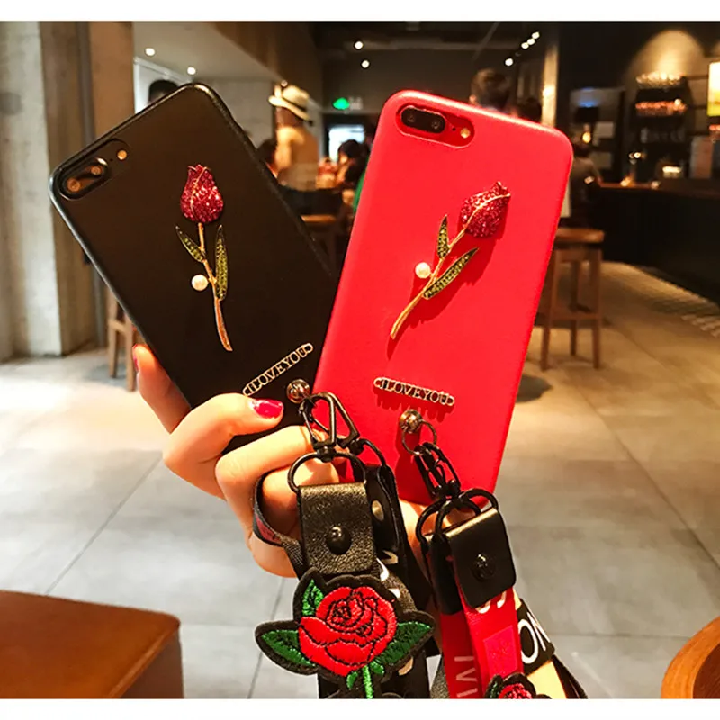 Dower Me Case For Iphone XS Max XR X 8 7 6 6S Plus Fashion Bling Diamond Rose Cover With Embroidery Flower Hand Neck Long Straps
Dower Me Case For Iphone XS Max XR X 8 7 6 6S Plus Fashion Bling Diamond Rose Cover With Embroidery Flower Hand Neck Long Straps
