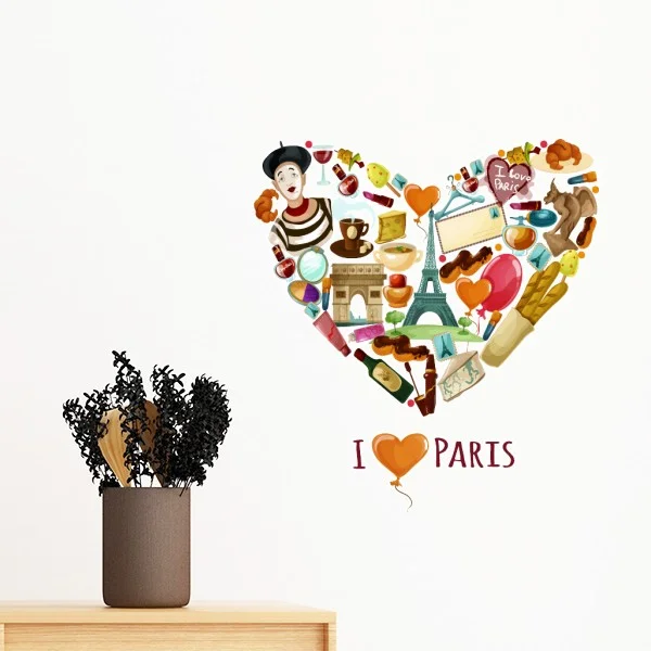 France I Love Paris Eiffel Tower Arch of Triumph Heart Mime Croissant Removable Wall Sticker Art Decals Mural DIY Wallpaper
France I Love Paris Eiffel Tower Arch of Triumph Heart Mime Croissant Removable Wall Sticker Art Decals Mural DIY Wallpaper
