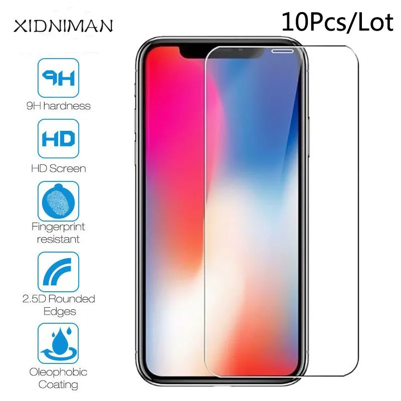 

Xindiman 10pcs/lot tempered glass for iphone X XS XR XSMAX 9H 2.5D screen protector for iphone4s 5 5s 6 6s 6plus 7 7plus 8 8plus