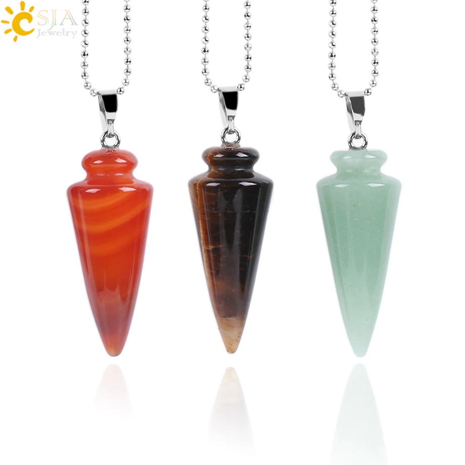CSJA Reiki Natural Circular Cone Pendulum Necklace Pendants Gem Stone Pink Quartz White Crystal Tiger Eye Lapis Lazuli Opal E652
CSJA Reiki Natural Circular Cone Pendulum Necklace Pendants Gem Stone Pink Quartz White Crystal Tiger Eye Lapis Lazuli Opal E652