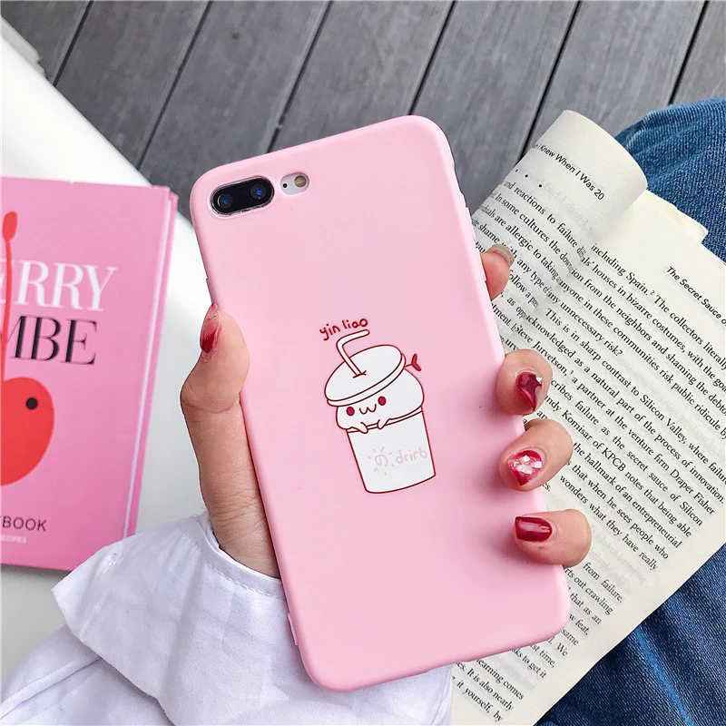 Cat Bottle Cartoon Matte Pink Cute Soft Silicone Cover For Iphone JKP4778