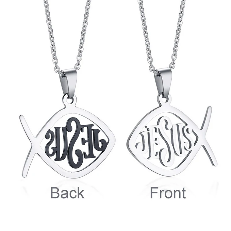 Europe and the United States titanium steel jesus fish letters pendant boutique stainless steel black white pendant necklace
Europe and the United States titanium steel jesus fish letters pendant boutique stainless steel black white pendant necklace