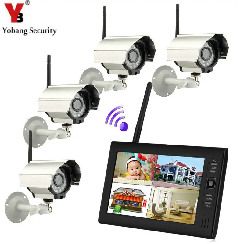 

YobangSecurity 2.4GHz Digital Wireless 7"Inch Baby Monitor 4CH CCTV DVR NVR Security Surveillance Camera System (4 Camera kit)