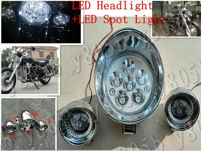 Motorcycle 7" LED Headlight+ Spot Light For Honda Shadow Spirit Sabre Aero ACE Steed VLX 400 600 1100 DLX VTX1300 1800 Magna VF |