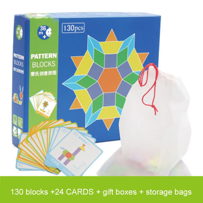 130pcs Wooden Pattern Blocks Children's Toy Montessori Jigsaw Intelligence Toy Kid's Early Educational Toy Funny Tangram
130pcs Wooden Pattern Blocks Children's Toy Montessori Jigsaw Intelligence Toy Kid's Early Educational Toy Funny Tangram