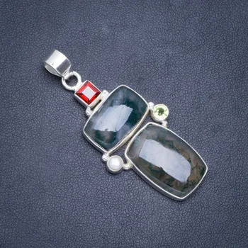 Natural Moss Agate,River Pearl and Garnet Handmade Unique 925 Sterling Silver Pendant 2" A0488
Natural Moss Agate,River Pearl and Garnet Handmade Unique 925 Sterling Silver Pendant 2" A0488