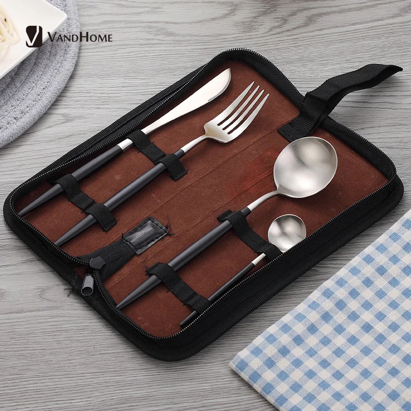 VandHome 4 Pcs/Set Western Cutlery Set With Portable Bag 304 Stainless Steel Travel Tableware Knife Fork Spoon Dinner Set
VandHome 4 Pcs/Set Western Cutlery Set With Portable Bag 304 Stainless Steel Travel Tableware Knife Fork Spoon Dinner Set