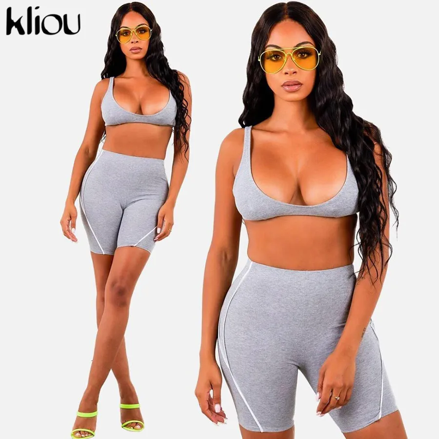 Kliou women two pieces set sexy v-neck strapless crop top reflective striped patchwork outfit elastic skinny short tracksuit
Kliou women two pieces set sexy v-neck strapless crop top reflective striped patchwork outfit elastic skinny short tracksuit