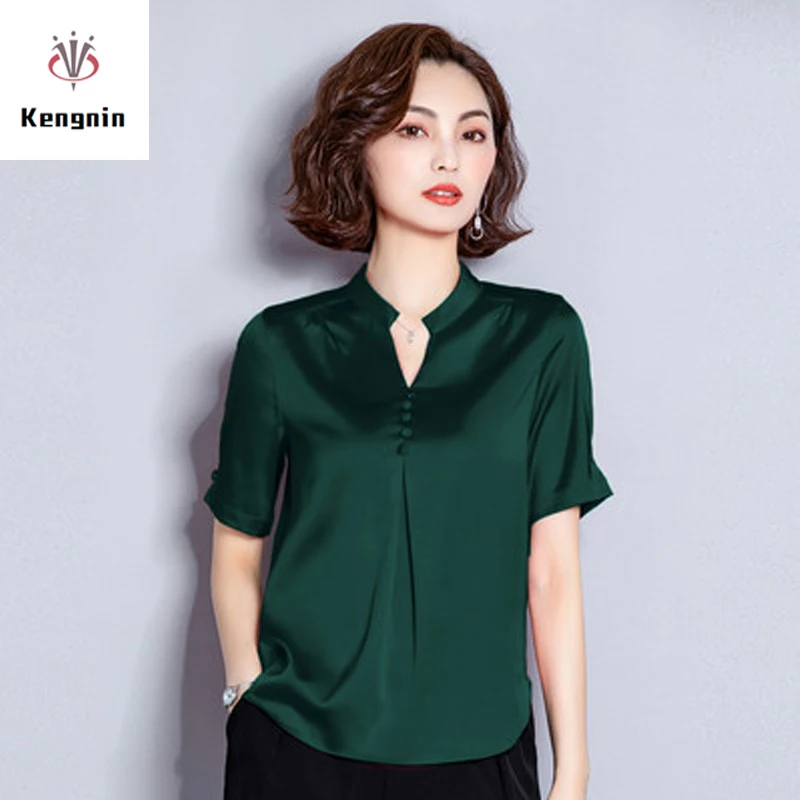 New 2019 Summer V-Neck Women Blouse Silk Ladies Tops Short Sleeve Button Shirts Plus Size Pullovers Brand Design Clothes
New 2019 Summer V-Neck Women Blouse Silk Ladies Tops Short Sleeve Button Shirts Plus Size Pullovers Brand Design Clothes