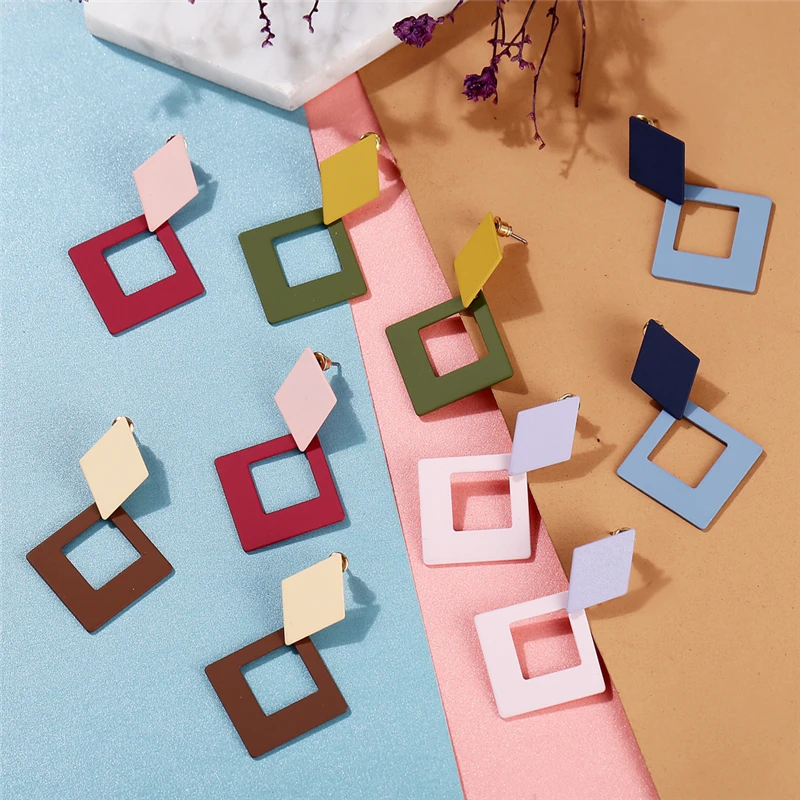 Geometric Square Colorful Korean Earrings For Women Ladies Fashion Metal Red Green Bule Drop Earrings 2019 New Summer Jewelry
Geometric Square Colorful Korean Earrings For Women Ladies Fashion Metal Red Green Bule Drop Earrings 2019 New Summer Jewelry